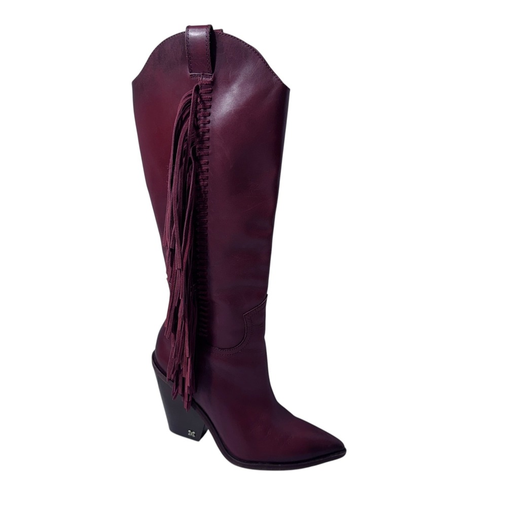Sam Edelman Fringe Boots Womens 9.5 Burgundy Leather Western Boho Cowgirl